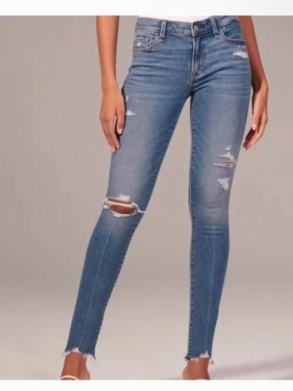 Abercrombie & Fitch Mid-Rise Super Skinny Ankle Jeans - Blue